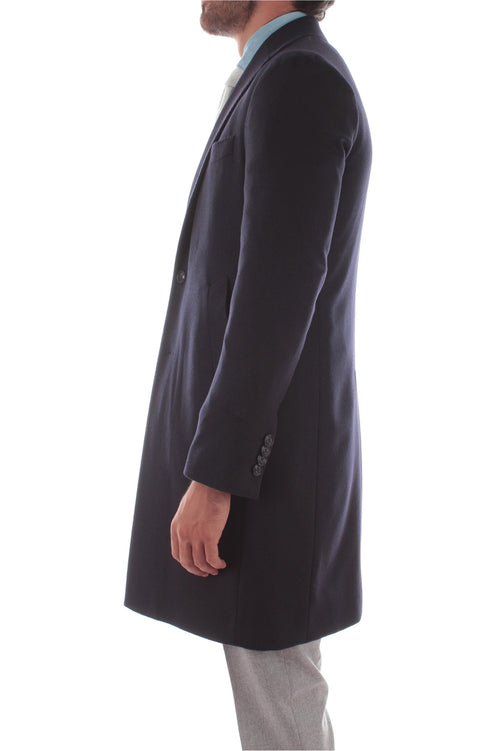 Barba cappotto monopetto in cashmere blu da uomo