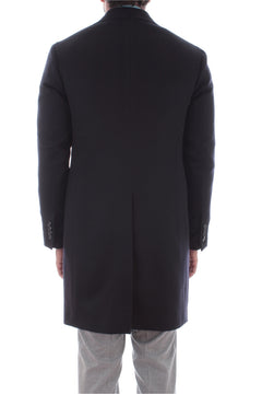 Barba cappotto monopetto in cashmere blu da uomo