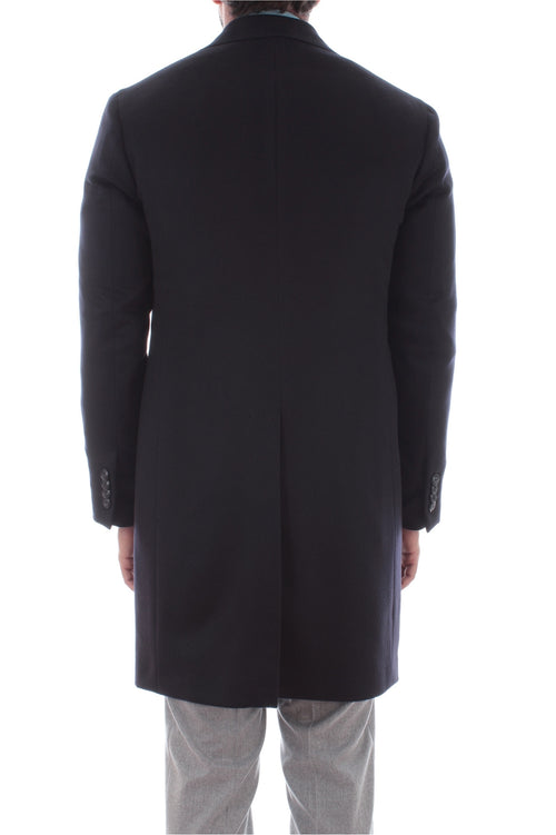 Barba cappotto monopetto in cashmere blu da uomo