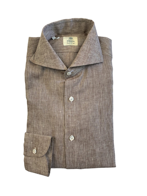 Luigi Borrelli camicia in lino marrone da uomo,SR10262