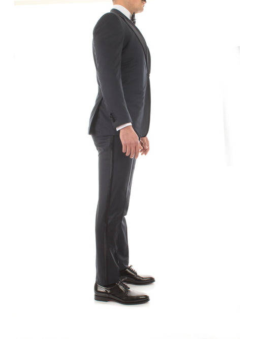 Kiton abito smoking in lana blu da uomo,UASM861K0102402004