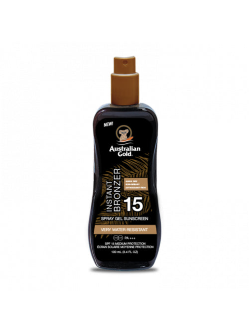 Australian Gold protezione solare 100 ml SPF 15 SPRAY GEL CON BRONZER