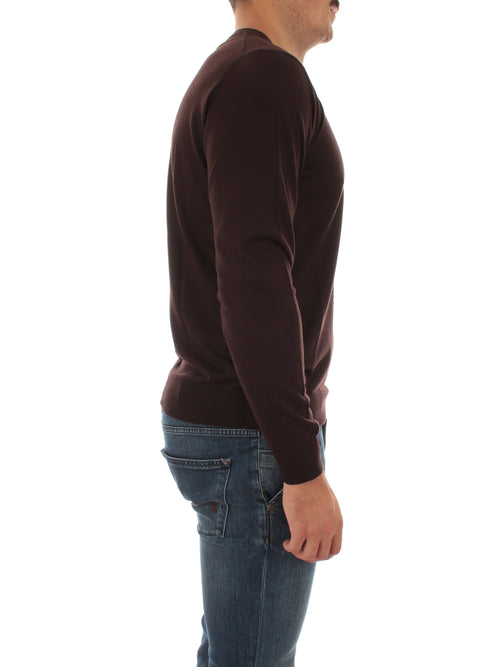 Fedeli ARGENTINA maglia in misto seta e cashmere marrone da uomo,5UI07119