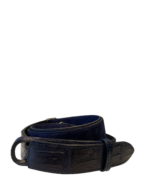 Orciani cintura Nobluckle in coccodrillo e camoscio blu da uomo,NB0031