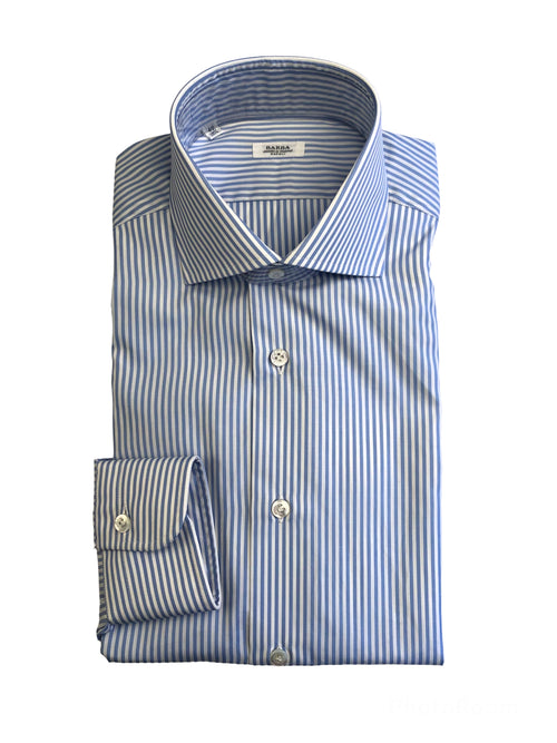 Barba camicia a righe in cotone bianco/celeste da uomo,30117 U13