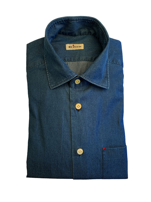 Kiton camicia da uomo denim medio, UMCNERH059430200A