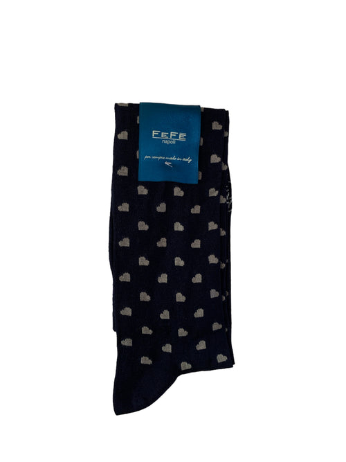 Fefè calze da uomo fondo blu cuori grigi