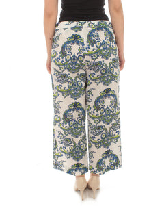 Luisa Viola pantalone in garza di cotone stampato da donna fondo bianco stampa bandana