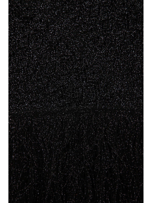 Foulard triangolare in maglia punto pizzo con lurex da donna nero