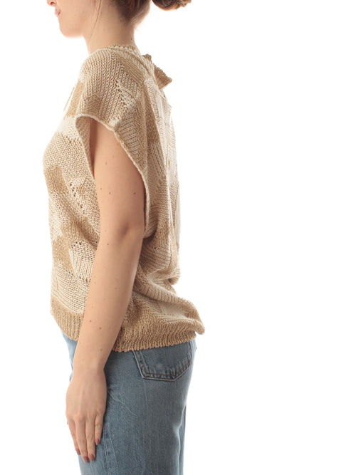 Akep gilet in maglia con lurex da donna bianco/oro