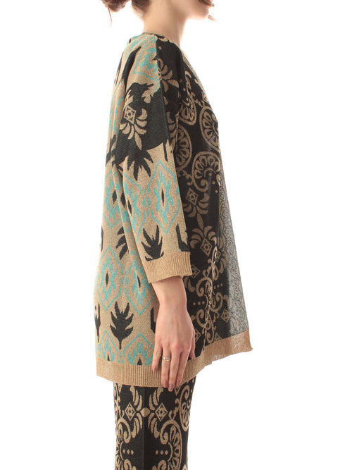 Akep kimono in maglia con lurex da donna oro/nero