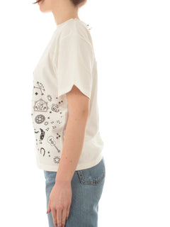 Akep T-shirt over con stampa texana da donna panna