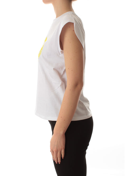 Twinset T-shirt con Oval T e maniche ad aletta da donna bianco/light lemon