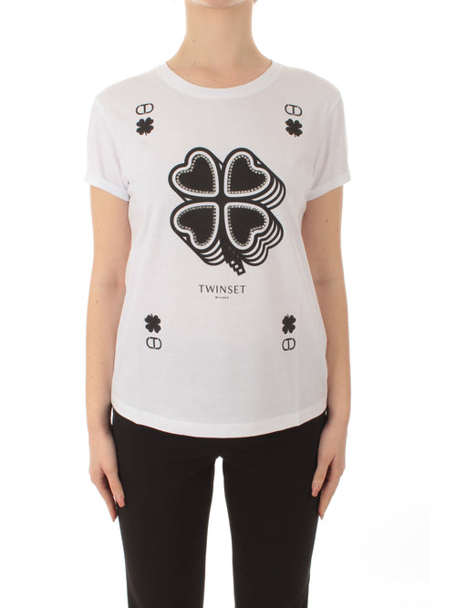 Twinset T-shirt con stampa quadrifoglio da donna bianco ottico