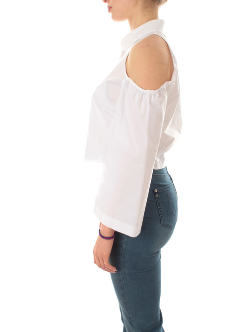 Twinset camicia in popeline stretch con cut-out da donna bianco ottico