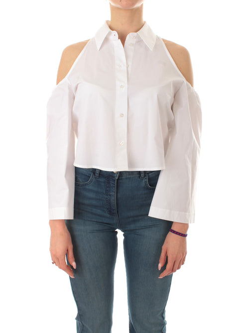 Twinset camicia in popeline stretch con cut-out da donna bianco ottico