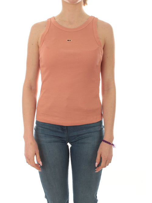 Twinset top in maglia a costine con Oval T da donna canyon sunset