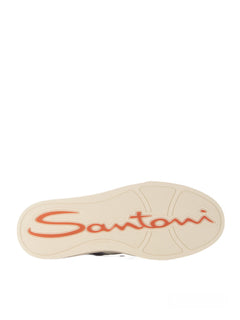 Santoni double buckle sneaker da uomo in pelle bianco/blu