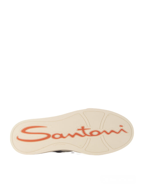 Santoni double buckle sneaker da uomo in pelle bianco/blu