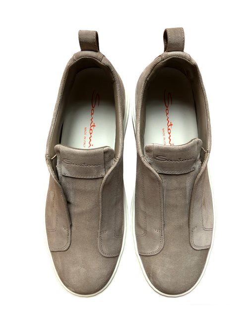 Santoni sneaker slip-on da uomo in suede brown