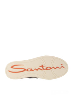 Santoni double buckle sneaker da uomo in pelle bianco/cammello