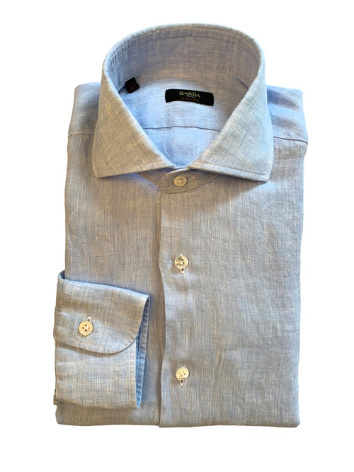 Barba camicia culto in lino da uomo azzurro