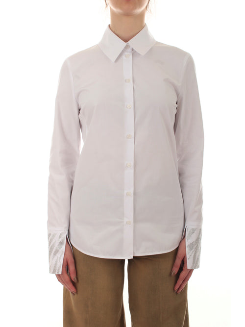 Patrizia Pepe camicia in cotone con strass da donna bianco ottico