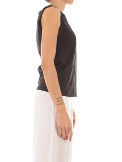 Patrizia Pepe T-shirt con piercings sulle spalle da donna nero