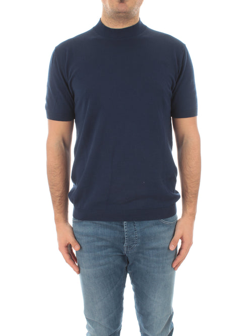 Tagliatore t-shirt lupetto a manica corta in cotone da uomo blu
