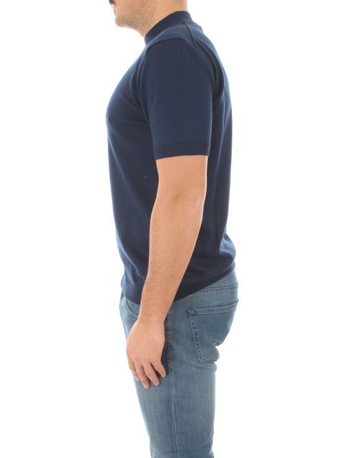 Tagliatore t-shirt lupetto a manica corta in cotone da uomo blu
