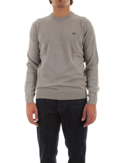 Lacoste pullover da uomo con collo rotondo in cotone organico grigio chine