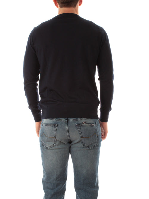 Fedeli maglia girocollo in misto cashmere e seta da uomo navy blu