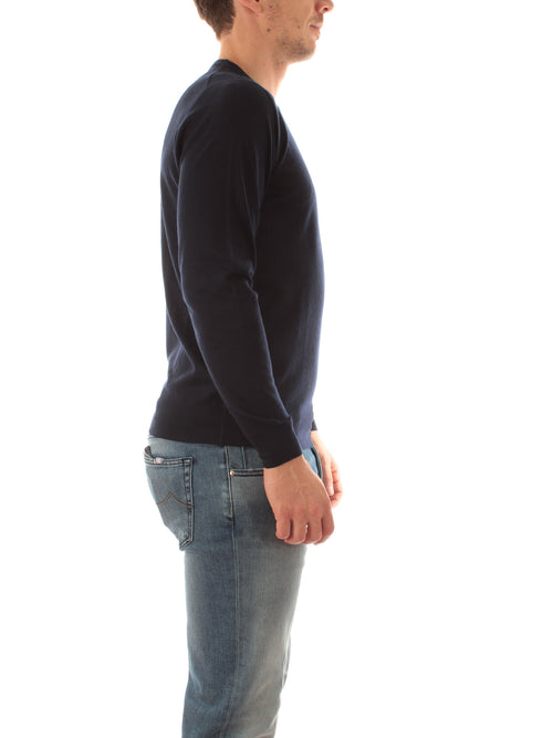 Fedeli maglia girocollo in misto cashmere e seta da uomo navy blu