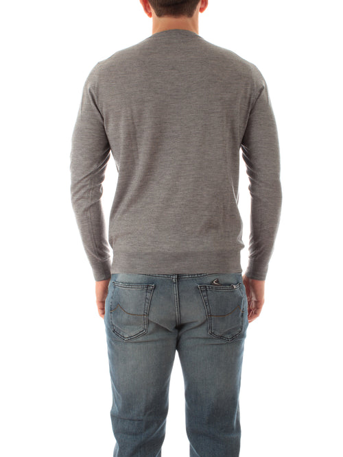 Fedeli maglia girocollo in misto cashmere e seta da uomo grigio chiaro