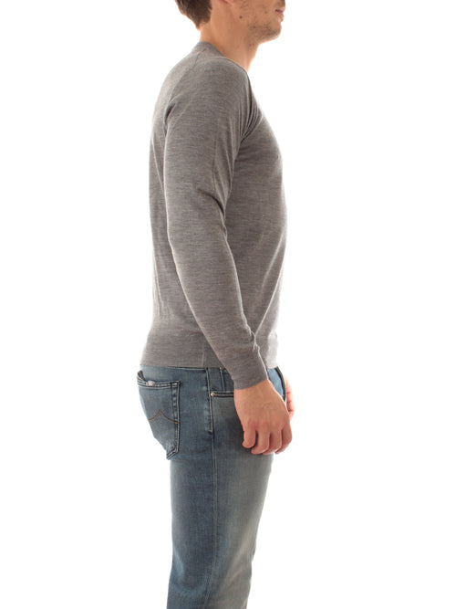 Fedeli maglia girocollo in misto cashmere e seta da uomo grigio chiaro