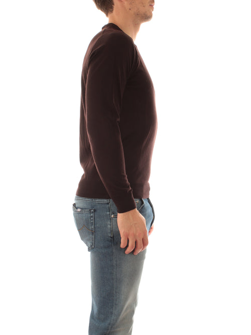 Fedeli maglia girocollo in misto cashmere e seta da uomo marrone