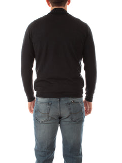 Fedeli maglia a collo alto e zip in lana merinos da uomo nero