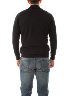 Fedeli maglia a collo alto e zip in lana merinos da uomo nero