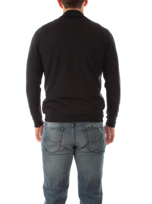 Fedeli maglia a collo alto e zip in lana merinos da uomo nero