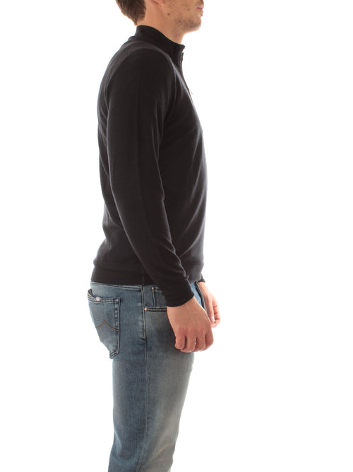 Fedeli maglia a collo alto e zip in lana merinos da uomo nero