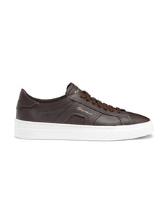 Santoni double buckle sneaker in pelle bottalata da uomo dark brown