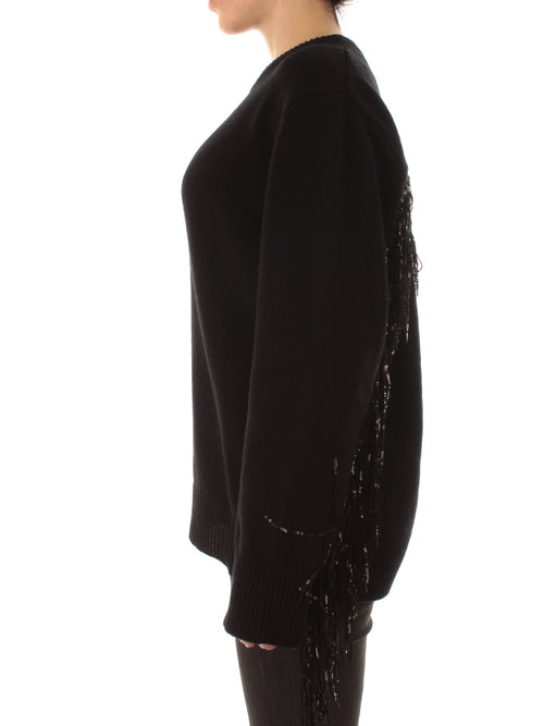 Jucca maglia girocollo over con frange da donna nero