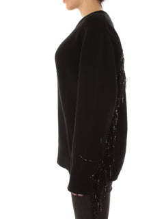 Jucca maglia girocollo over con frange da donna nero