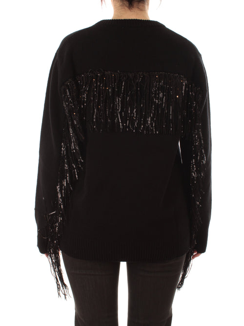 Jucca maglia girocollo over con frange da donna nero