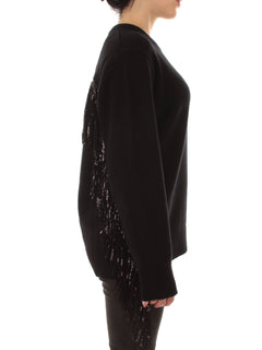 Jucca maglia girocollo over con frange da donna nero