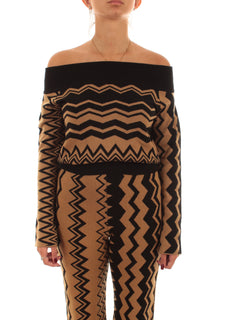 Akep maglia scollo shiffer da donna nero/marrone