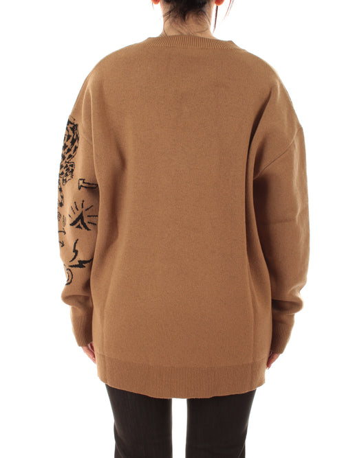 Akep maglia con ricami da donna tabacco