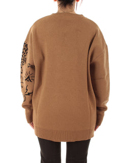 Akep maglia con ricami da donna tabacco