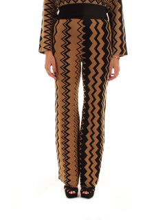 Akep pantalone in maglia flare da donna nero/marrone