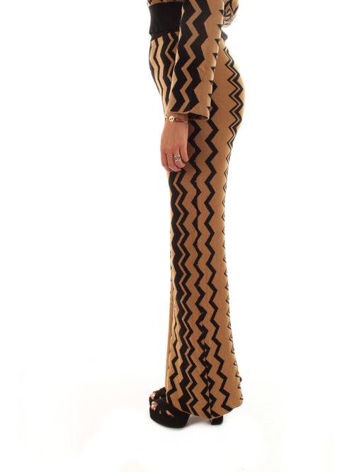 Akep pantalone in maglia flare da donna nero/marrone